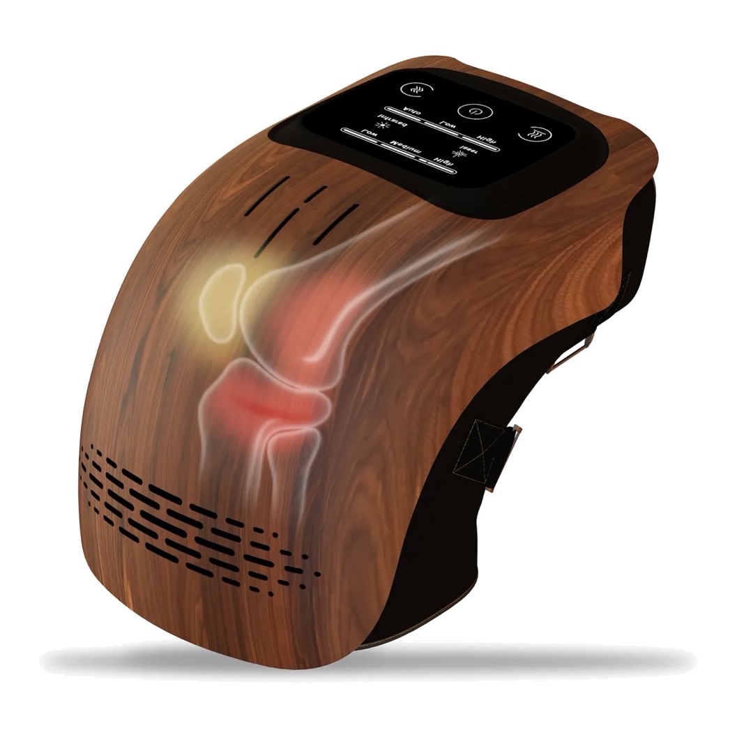 The front of the Vireli Pulse in Wood Grain, showing the walnut-effect shell and the same black touch control panel.